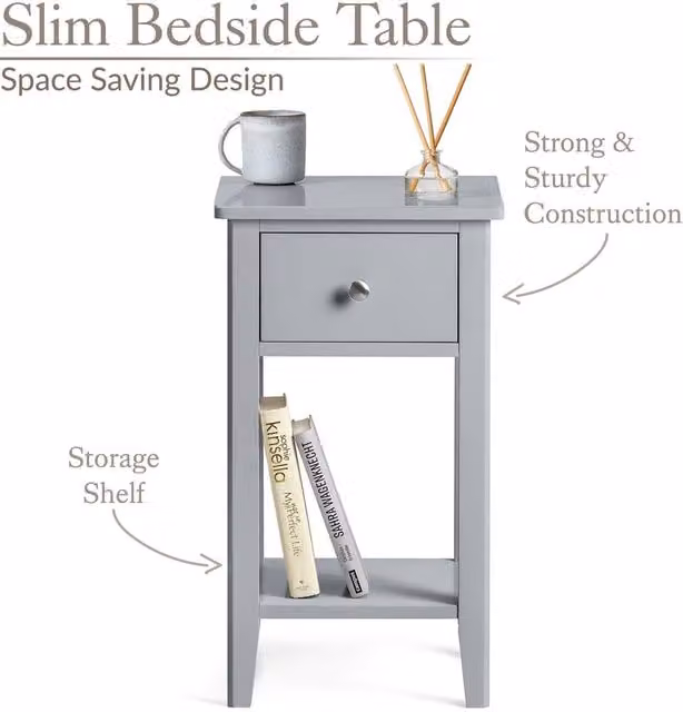 NESTLUNE Grey Slim Modern Bedside Table for your Bedroom – 1
