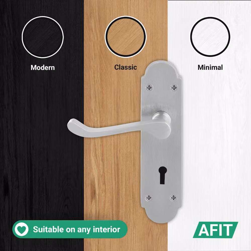 AFIT Satin Chrome Door Handle Lock Set with Silver Hinges and Matt Steel Backplates, Size: 150mm x 150mm – 4