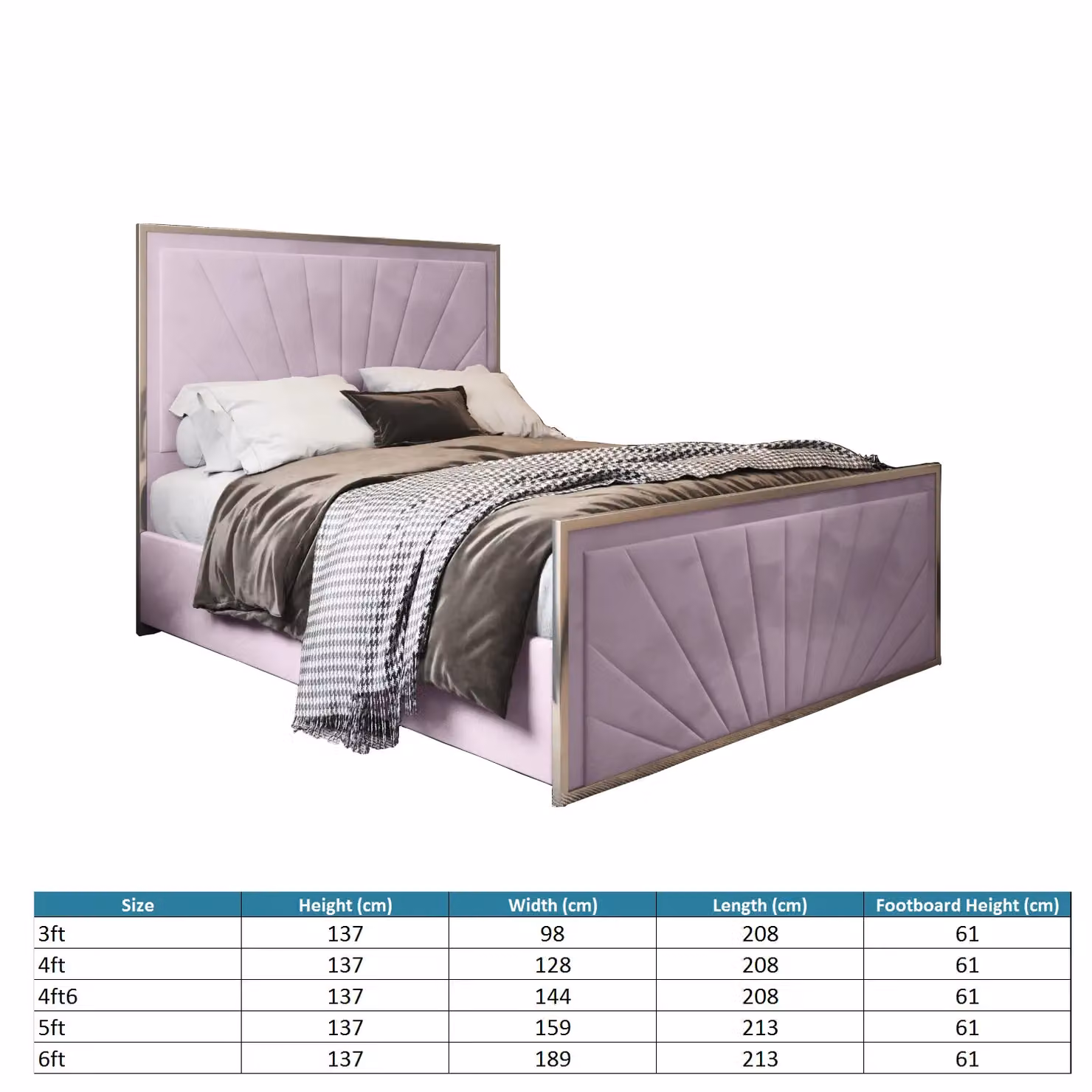 KDMD Roxy Pink Velvet Upholstered Metal Bed Frame, W/D/H: 120 x 200 x 137 cm – 4