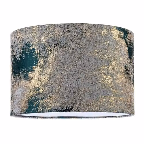 Happy Homewares Round Green and Gold Jacquard Fabric Lamp Shade, W/D/H: 30 x 30 x 20 cm