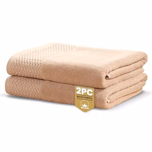 Rapport Home Eden Weave 2-Pack Cotton Bath Towels in Beige and Brown, W/D/H: 70 x 120 cm, 500gsm – 1