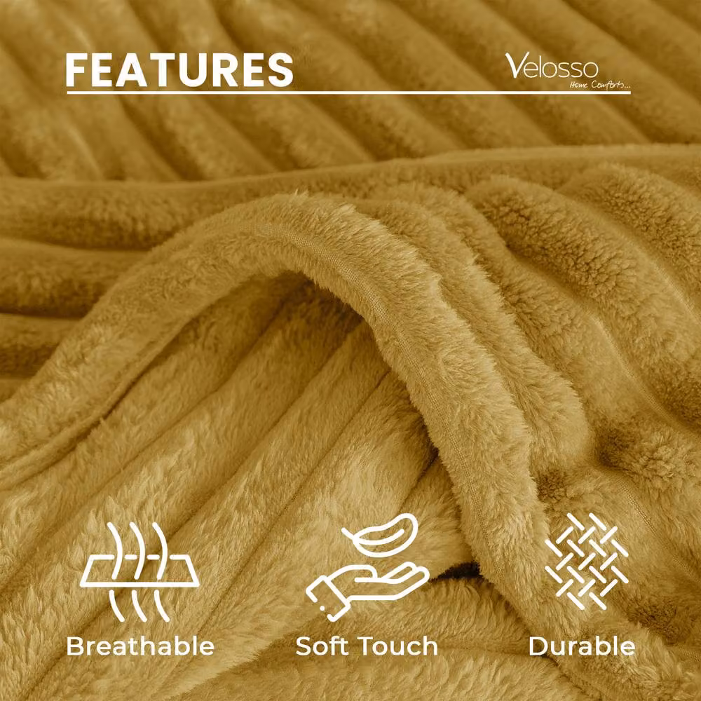 Velosso Super Soft Chunky Cord Blanket Throw in Yellow, W: 200 cm, D: 240 cm – 2