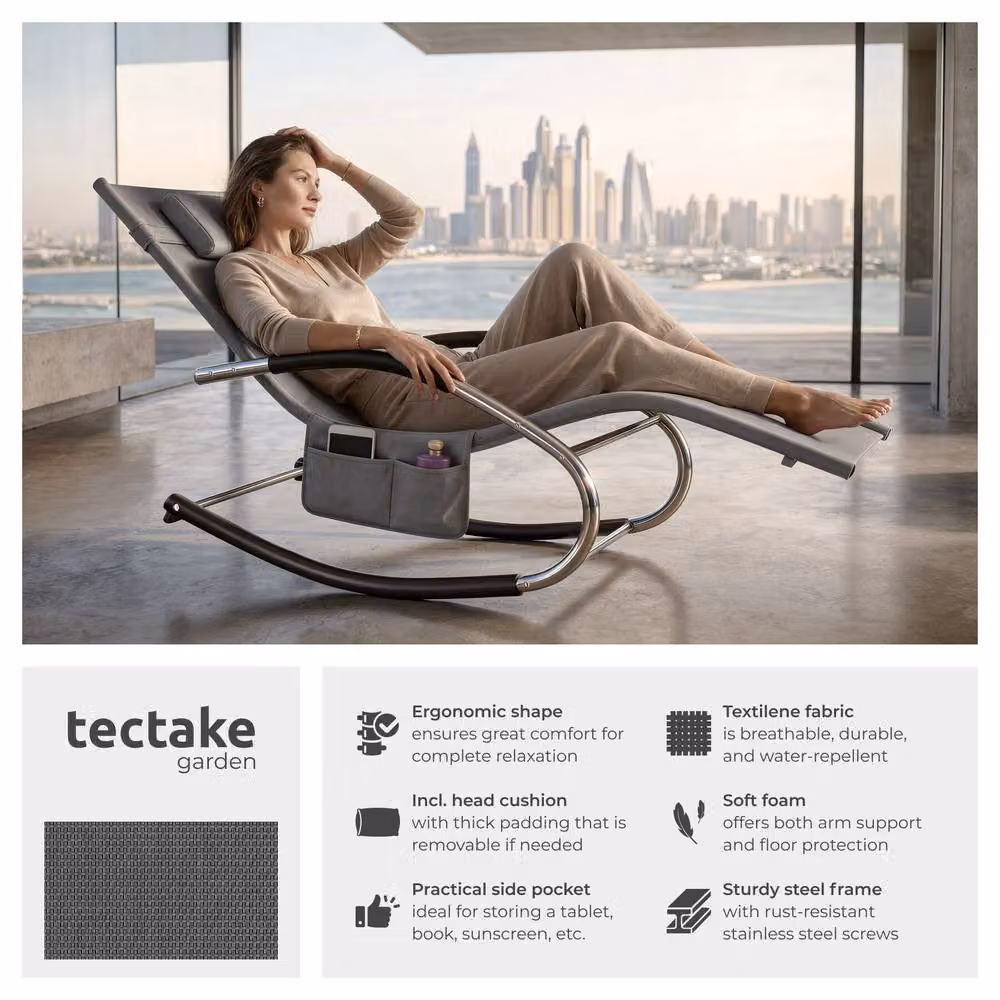 tectake Taya 2 Seater Sun Lounger in Grey and Black – 2