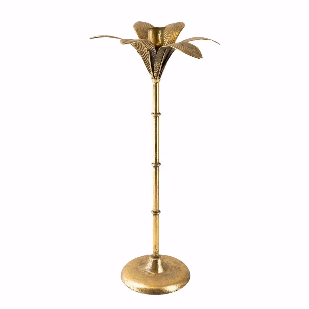 Madison & Mayfair Art Deco Gold Metal Palm Tree Taper Candle Holder – 2