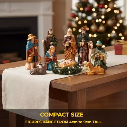 Shatchi Handmade Nativity Scene Wooden Stable Figurine, Multicolour Christmas Decoration – 6