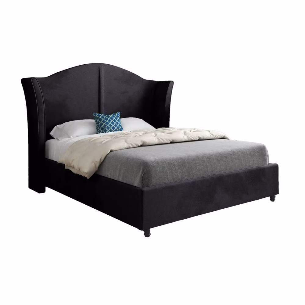 KDMD Wiggonholt Curved Winged Upholstered Bed Frame in Black Soft Velvet, Super King, W/D/H: 200 x 189 x 137 cm – 2