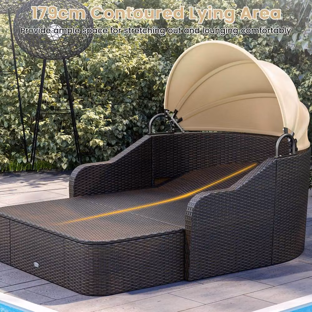 Costway Modern PE Rattan Patio Daybed with Retractable Canopy in Beige – 3