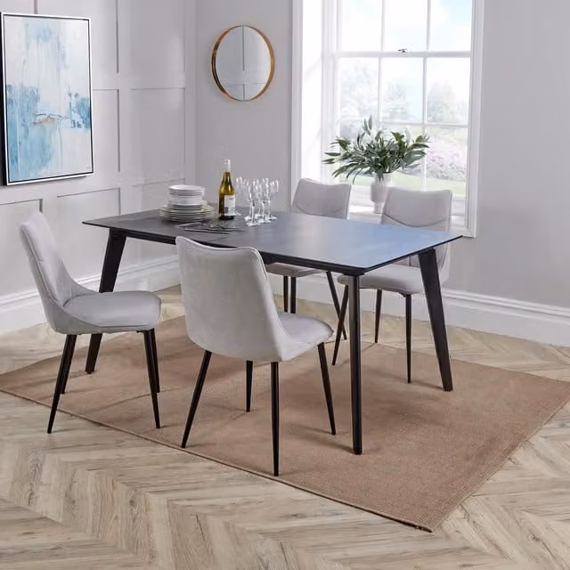 Home Source Florian Extending Table and Odette Chair Set in Grey and Black