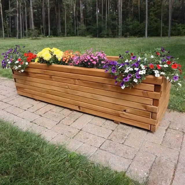 Access Garden Products Brown Wood Raised Trough Planter, W: 140 cm, D: 40 cm, H: 40 cm – 1