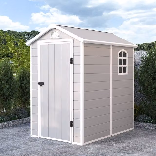 BillyOh Kingston Apex Plastic Gable Shed with Floor, Grey, 4x6ft