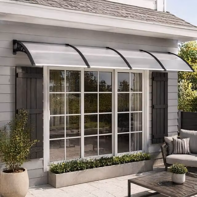 STILVORA Door Canopy with UV-Resistant Transparent Polycarbonate Panels and Aluminium Frame, 303 cm – 1