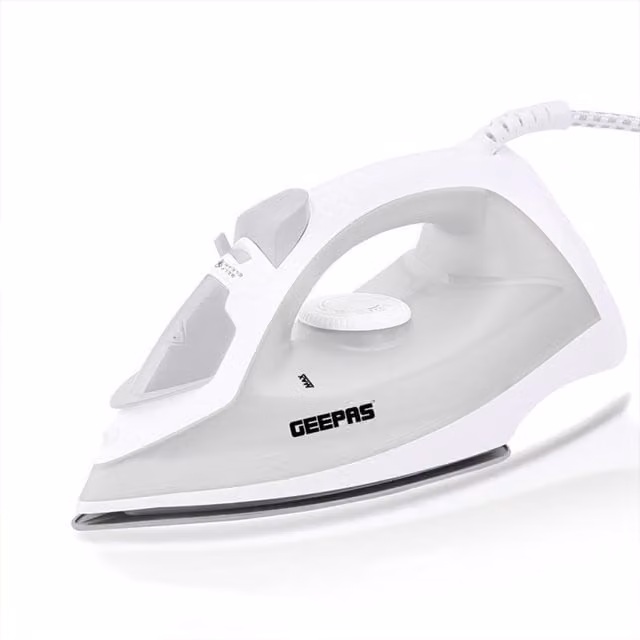 KDMK 1300W Clothes Steam Iron with 210ml Water Tank and Ceramic Non-Stick Soleplate in Grey and White