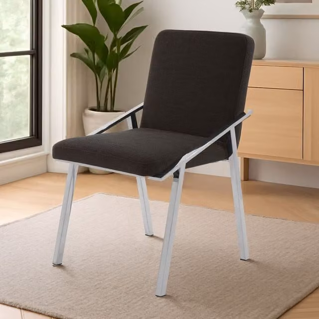 Fifty Five South Orsina Black Fabric Upholstered Armchair with Silver Metal and Wood Legs – 2