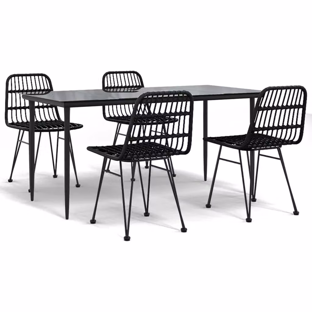 Berkfield Home 5 Piece Black Poly Rattan Garden Dining Set with Glass Top Table – 2