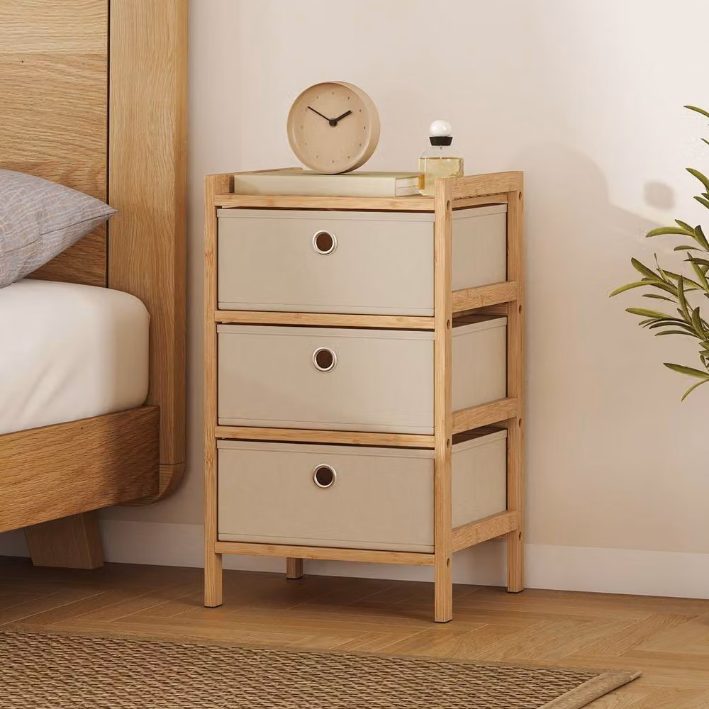 STILVORA Beige Lacquered Bamboo Chest of Drawers with 3 Drawers – 2