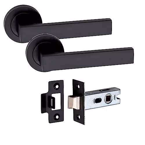 Golden Grace Delta Door Handles on Round Rose, Matt Black Finish – 1