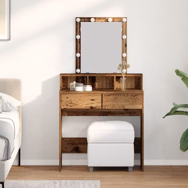 Berkfield Home Classic Dressing Table with LED Mirror in Brown Oak Wood Finish – 1