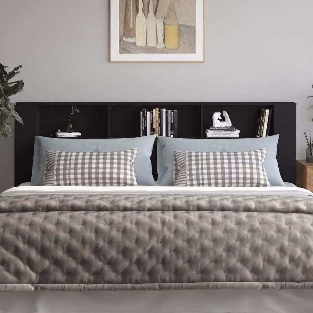 Berkfield Home Black Headboard Cabinet with Side Compartments, W: 220 cm, D: 18.5 cm, H: 104.5 cm – 3