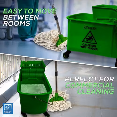 TDBS Kentucky Professional Floor Mop and Bucket Set with Wringer and Refillable Head, Green and Yellow – 3