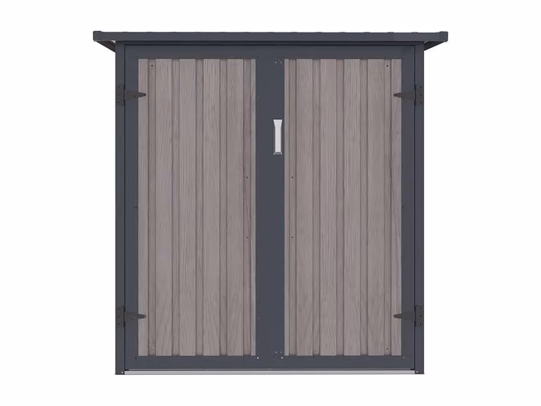 Vente-unique NIKI Galvanised Steel Bike Shed in Grey with Wood Effect and Double Doors
