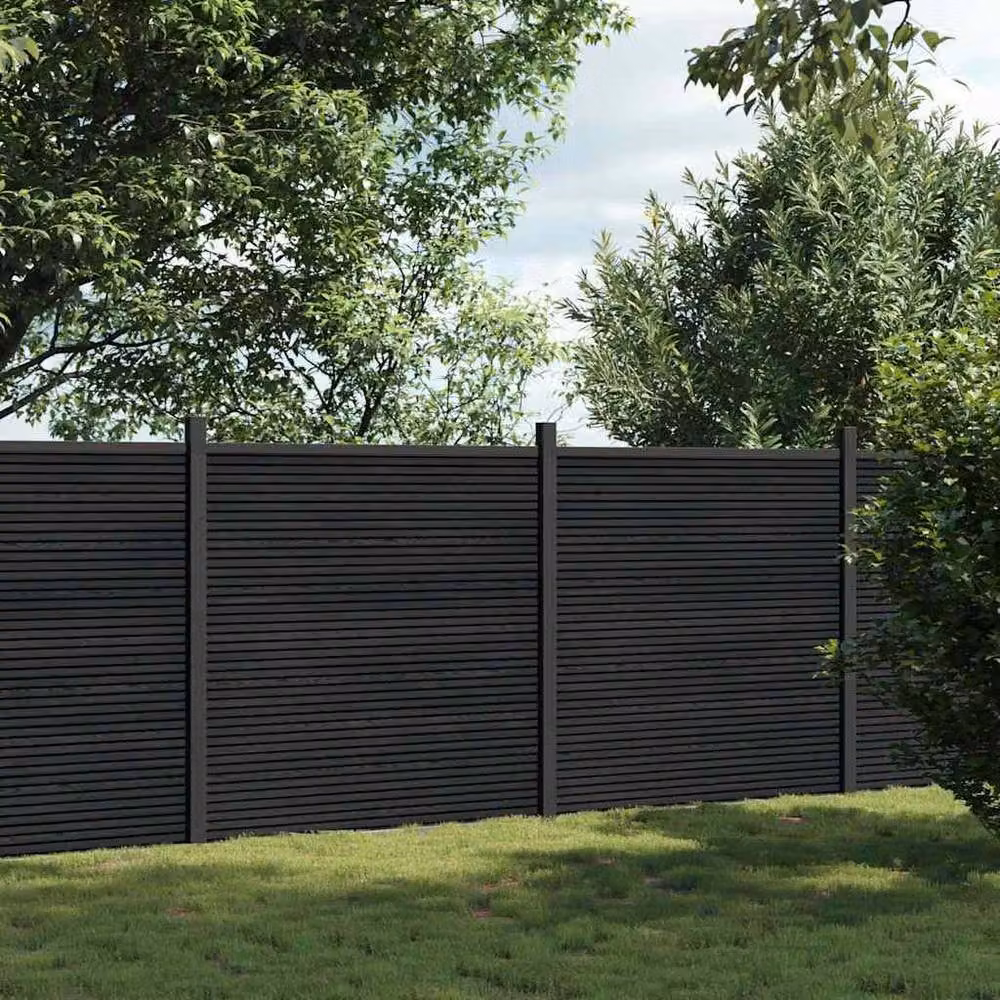 Berkfield Home Grey WPC and Aluminium Opaque Rectangular Fence Panel, W: 353 cm, H: 186 cm – 2