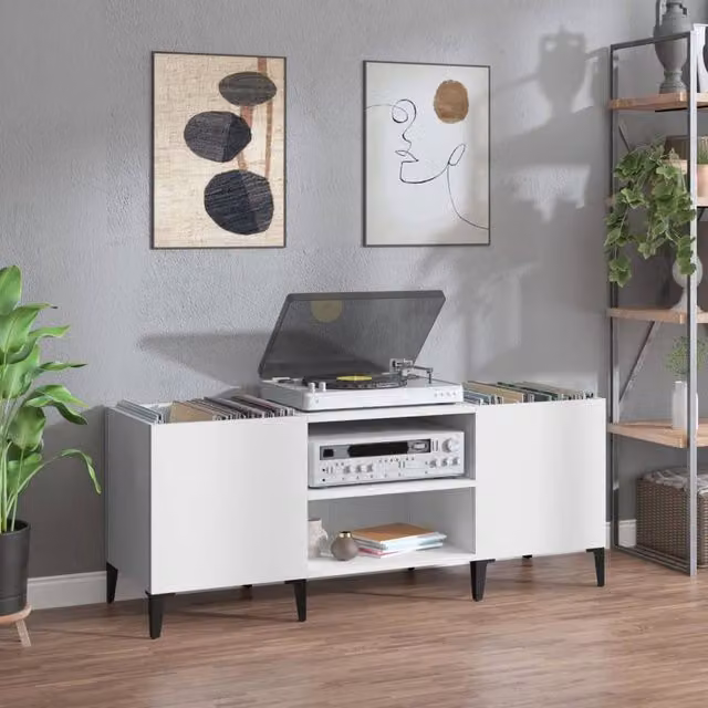 Berkfield Home Record Cabinet in White, W/D/H: 121 x 38 x 48 cm