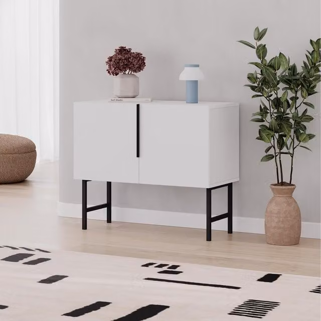 Decortie Modern Tona Sideboard Cabinet with 2 Soft-Close Doors in White