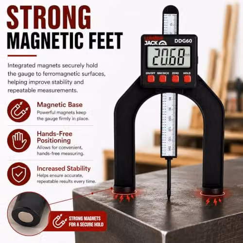 Lumberjack LCD Digital Height and Depth Gauge Electronic Caliper with Magnetic Ruler in Black – 5