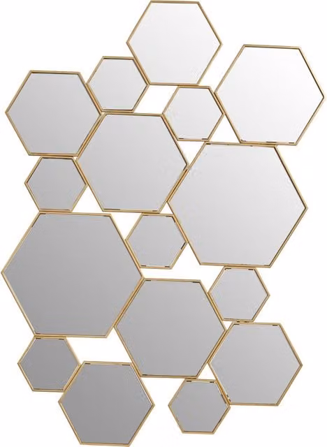 Orsina Antique Gold Hexagon Geometric Wall Mirror