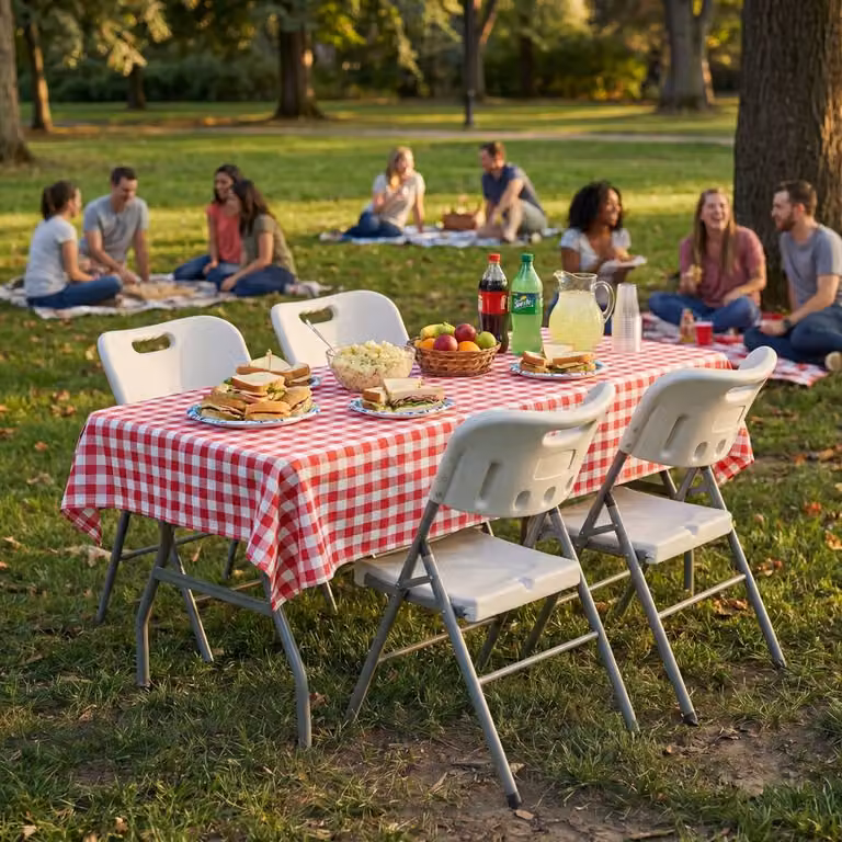 HD Designs Vida Garden 5ft Folding Table and Set of 4 Folding Chairs in White
