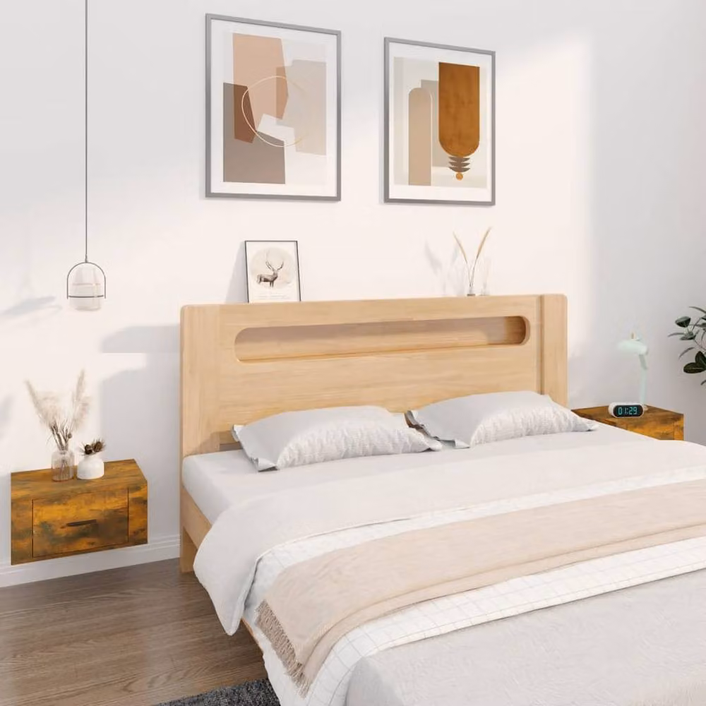 Berkfield Home Set of 2 Wall-mounted Bedside Cabinets in Smoked Oak Brown, W/D/H: 50 x 36 x 25 cm – 2