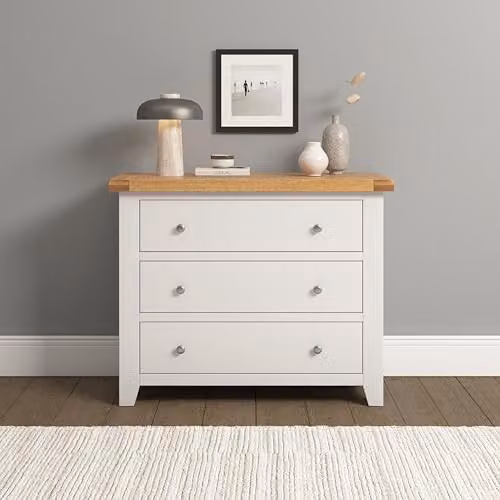 Seconique Windsor 3 Drawer Chest in Ivory and Oak, W/D/H: 81 x 40 x 97 cm