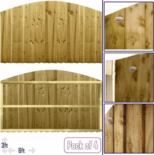 Premier Garden Supplies Dome Top Feather Edge Fully Framed Garden Fence Panels, Pressure Treated Tanalised Wood, Height: 90 cm, Pack of 4