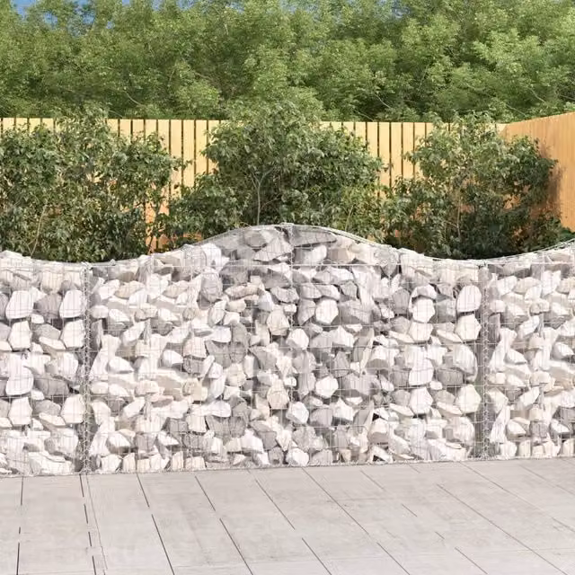 Berkfield Home Arched Gabion Baskets, 8 Piece Set, Silver Galvanised Steel, W: 200 cm, D: 30 cm, H: 100-120 cm