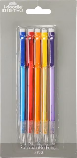 idoodle Essentials Pack of Five Multicolour HB Retractable Graphite Pencils