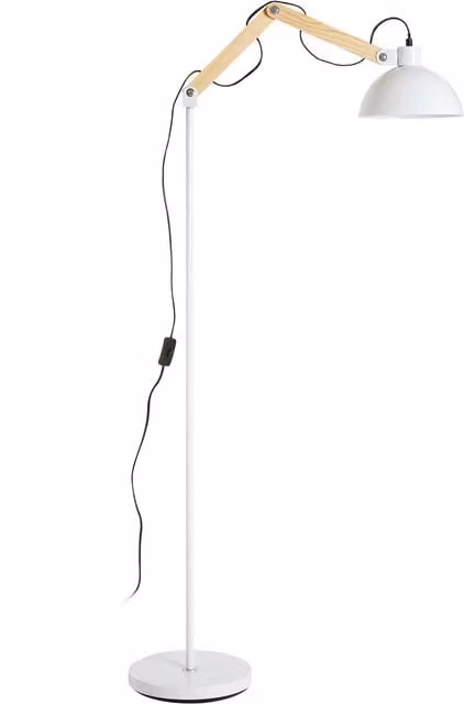 Orsina Modern White Wood and Metal Adjustable Floor Lamp with Dome Shade
