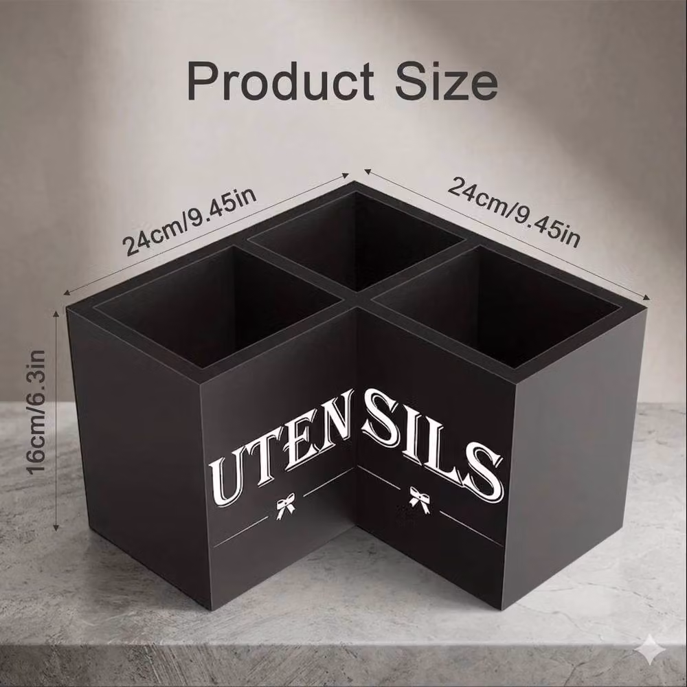 Kelvenix Black Wooden Freestanding Kitchen Utensil Holder – 2