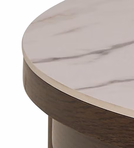 AC Design Furniture Ea Round Coffee Table with Beige Polished Ceramic Top and Oak Veneer Frame, Diameter: 90 cm, Height: 45 cm – 4