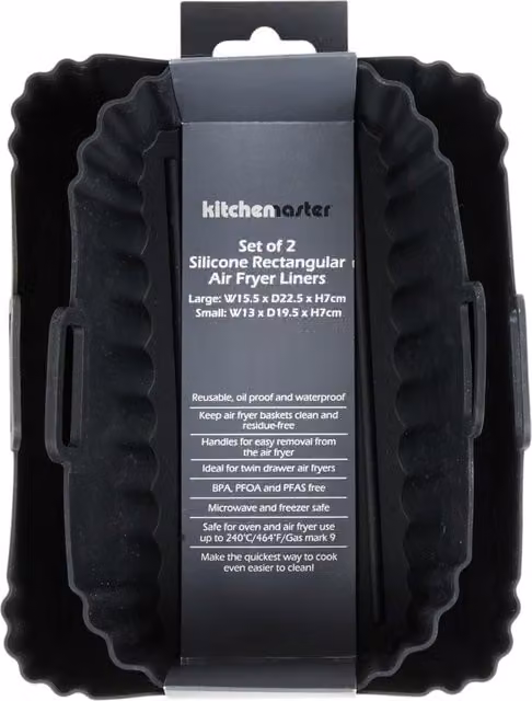 Kitchen Master Set of 2 Rectangular Silicone Airfryer Liners, Black