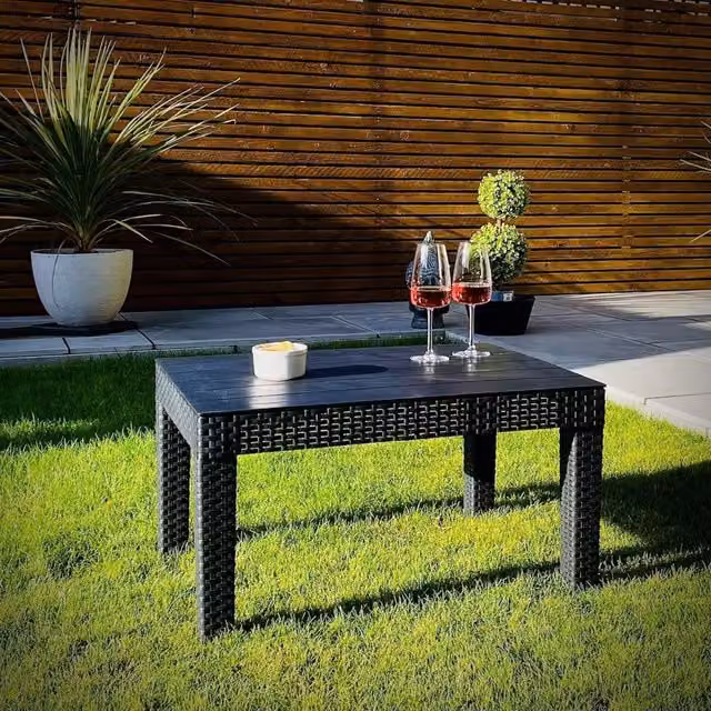 Garden Gear Black Rattan-Effect Square Side Table for Gardens, Balconies or Terraces