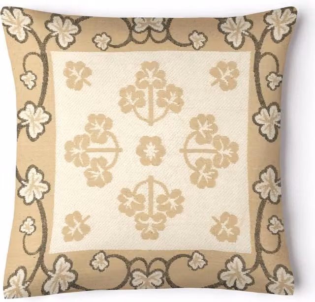 Ashley Mills Classic Floral Chenille Pattern Filled Cushion in Beige, W/D/H: 43 x 43 x 43 cm