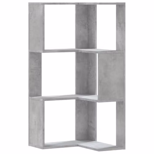 vidaXL 3-Tier Corner Bookcase in Concrete Grey, W/D/H: 50 x 50 x 102 cm