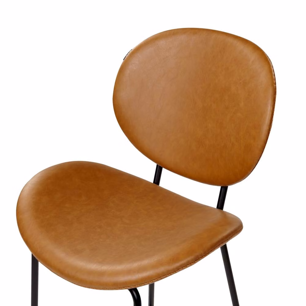 Wyld and Coco Set of 2 Armless Dining Chairs in Golden Brown Faux PU Leather with Black Iron Legs – 4