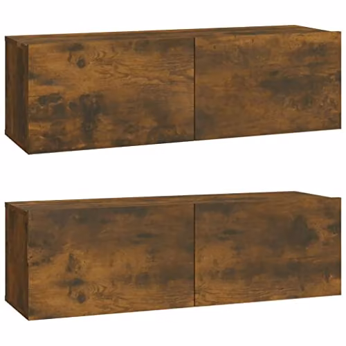 vidaXL Set of 2 Wall Mounted Scandinavian TV Cabinets in Brown Smoked Oak, W/D/H: 100 x 30 x 30 cm