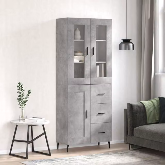 Berkfield Home Modern Highboard in Concrete Grey, W: 69.5 cm, D: 34 cm, H: 180 cm