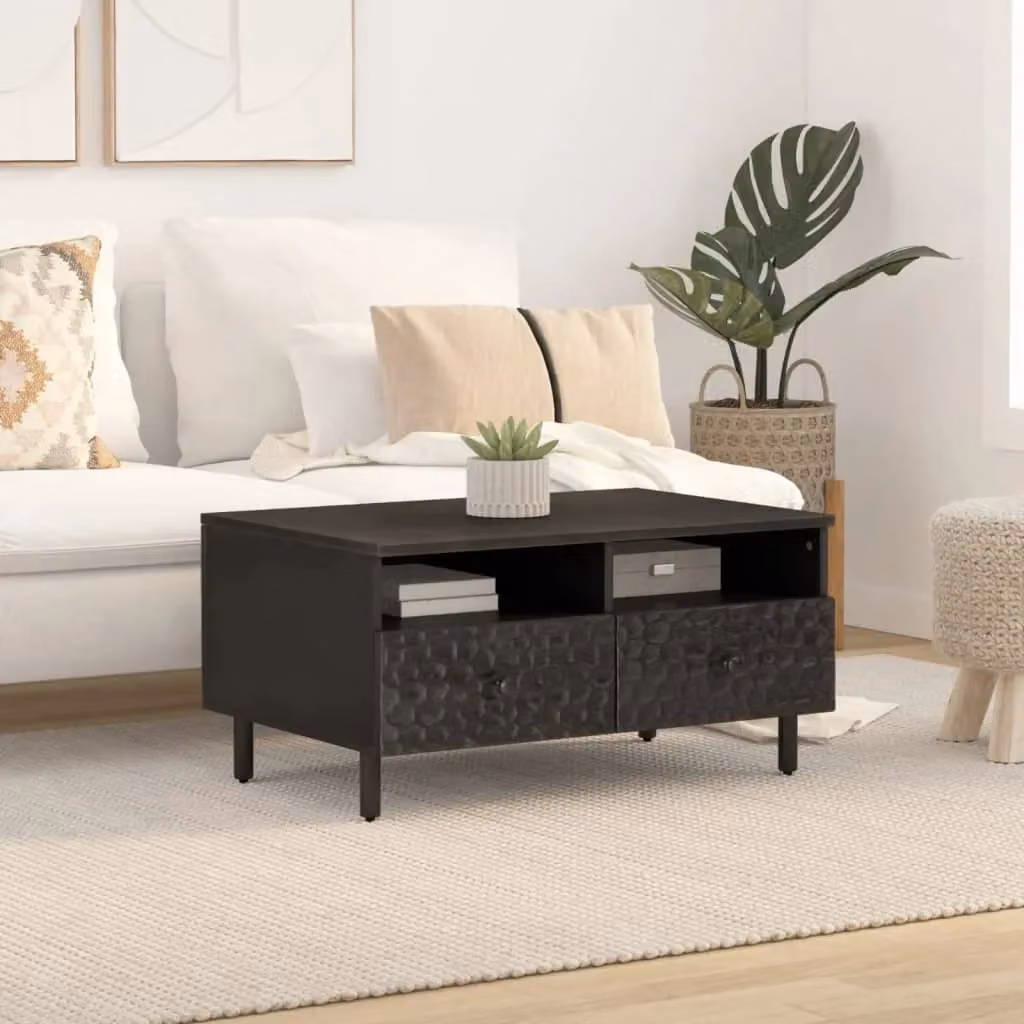 Berkfield Home Black Mango Wood Coffee Table W: 80 cm, D: 54 cm, H: 40 cm – 2