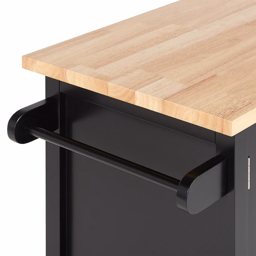 Wyld Haus Scandinavian Kitchen Trolley in Black MDF with Light Pine Wood Top, W: 102 cm, D: 44 cm, H: 90 cm – 6