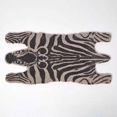 HOMESCAPES Zebra Shape Coir Doormat with Non-Slip Rubber Backing, Black and White – 1