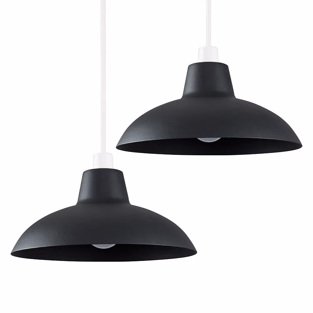 ValueLights Civic Pair of Black Metal Retro Dome Ceiling Pendant Shades – 4
