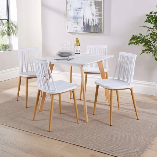 Home Source Trinity Square Dining Set with 4 Lucy Chairs in White